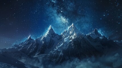 Starry night over rugged mountains, cosmic awe