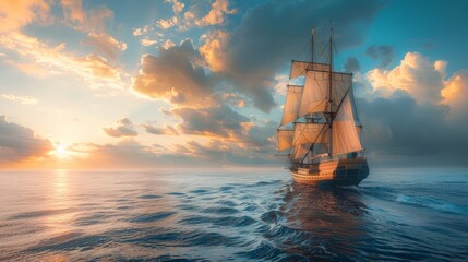 Fototapeta premium Traditional sailing ship, ocean journey