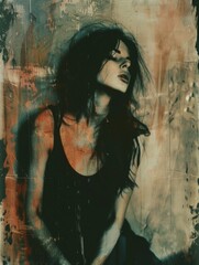 Artistic portrait of a sultry woman - An evocative portrait of a woman with a dynamic, textured backdrop, exuding a sense of drama and intensity