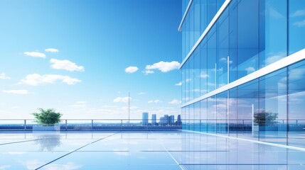 Modern office building facade with clear blue sky