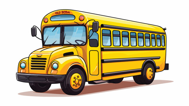 Freehand retro cartoon yellow school bus flat cartoon