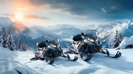 Fotobehang Snowmobiles ready for an adventure in a winter landscape © Anuwat