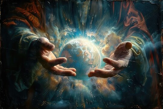 Divine creation narrative, biblical concept of God creating the world and everything in it in six days. Religion Theology