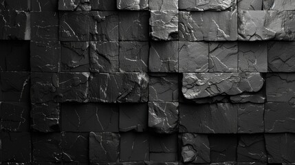 Black stone 3d wall background. Dark brutal wallpaper