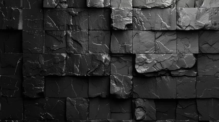Fotobehang Black stone 3d wall background. Dark brutal wallpaper © 2D_Jungle