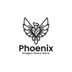Vector Logo Illustration Phoenix Line Art Style