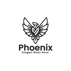 Vector Logo Illustration Phoenix Line Art Style