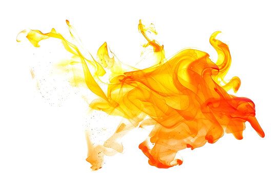 Orange and yellow swirling watercolor paint stain on white background.
