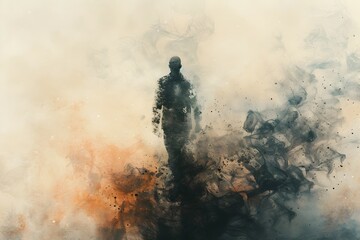 Fototapeta premium Enigmatic Figure Frozen in Timeless Watercolor Reverie - Nostalgic Cinematic