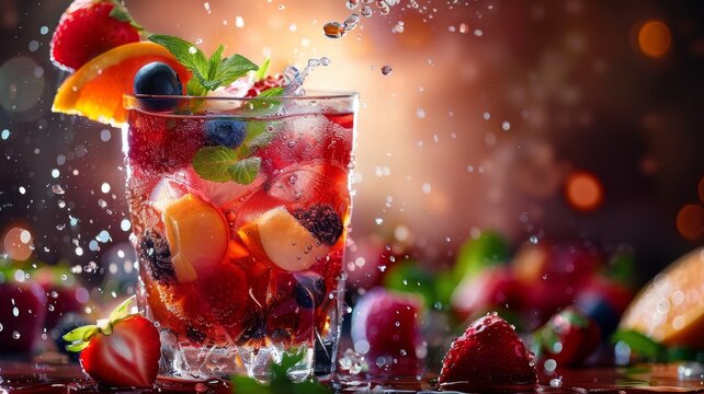 A Glass Of Sangria With Fresh Fruits, Wine, And A Splash Of Brandy