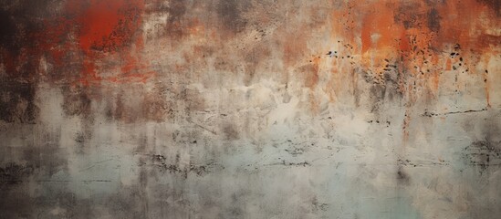 Obraz premium An artistic closeup of a weathered metal surface against a blurred natural landscape background. The rusty texture complements the wooden flooring and grassy fields in the painting