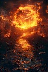Naklejka premium Ethereal Flames Ignite the Surreal Dusk Skies in Mystical Impressions