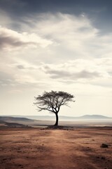 A single isolated tree against an empty landscape AI generated illustration