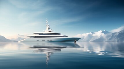 A sleek and modern yacht anchored in a calm bay presenting a minimalist seascape with emphasis on the elegance of the vessel AI generated illustration