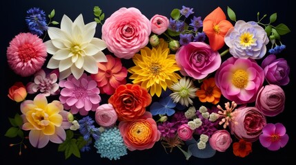 A top view display of beautifully assorted flowers AI generated illustration