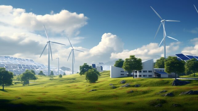 A sustainable energy farm with wind turbines  AI generated illustration