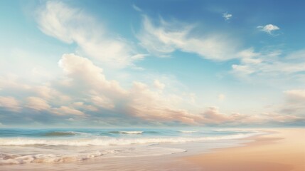 Fototapeta na wymiar A warm sandy beach under a blur sky AI generated illustration