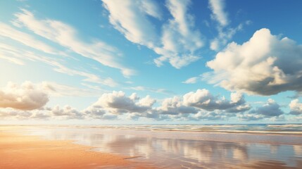 A warm sandy beach under a blur sky AI generated illustration - obrazy, fototapety, plakaty