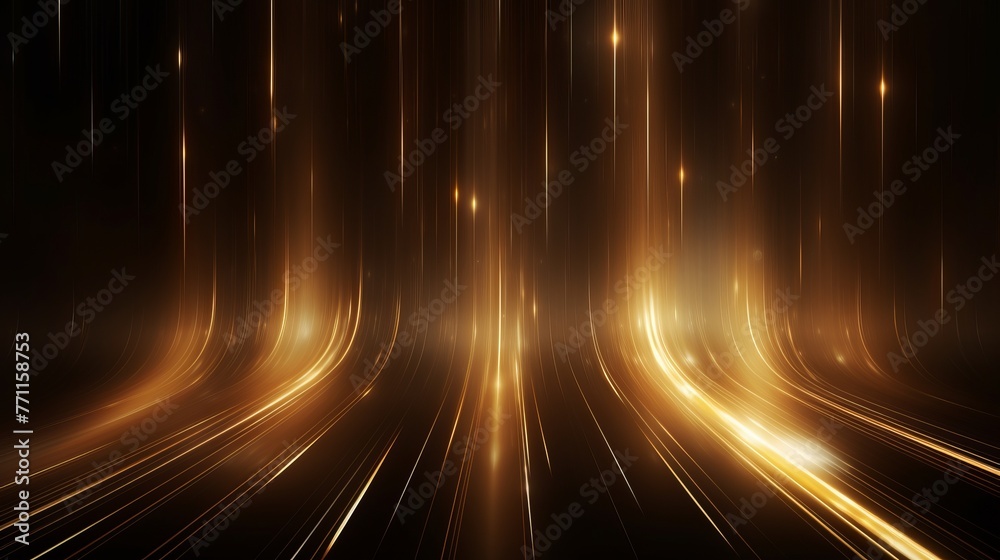 Fototapete abstract glowing gold vertical lighting lines on dark background with lighting effect and sparkle wi