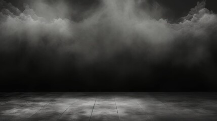 Abstract image of dark room concrete floor Black room or stage background for product cloudiness mist or smog moves on black background AI generated illustration - obrazy, fototapety, plakaty