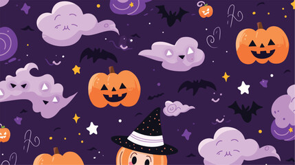 Halloween seamless pattern with doodle witch and va