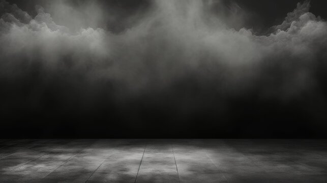 Abstract image of dark room concrete floor Black room or stage background for product cloudiness mist or smog moves on black background AI generated illustration