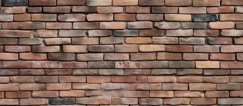 A detailed closeup of a brown brick wall showcasing the intricate pattern created by the rectangular bricks. Brickwork is a common building material used for facades and walls