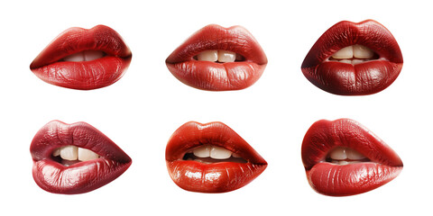 Collection of women's lips isolated on a transparent background, PNG