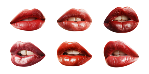 Collection of women's lips isolated on a transparent background, PNG