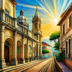 ciudad colonia pasteles - obrazy, fototapety, plakaty