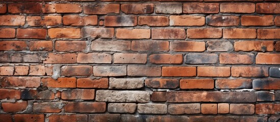 A detailed shot showcasing the intricate art of bricklaying on an aged brown brick wall. The facade highlights the beauty of this durable composite building material - obrazy, fototapety, plakaty
