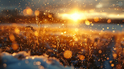 Winter Sunset Shimmering Background Image,冬の夕日きらめく背景画像,Generative AI