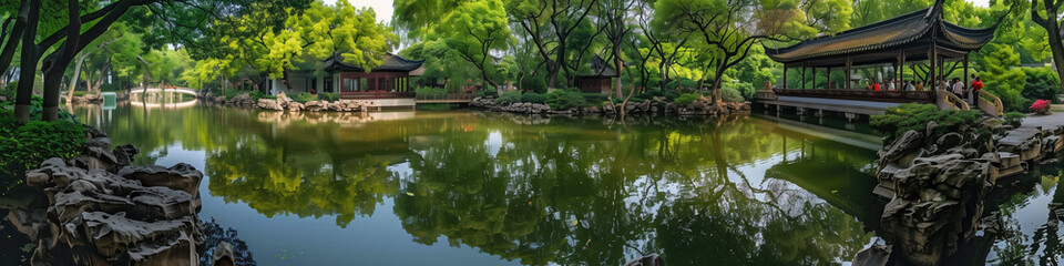 Fototapeta na wymiar Suzhou garden landscape, China,created with Generative AI tecnology.