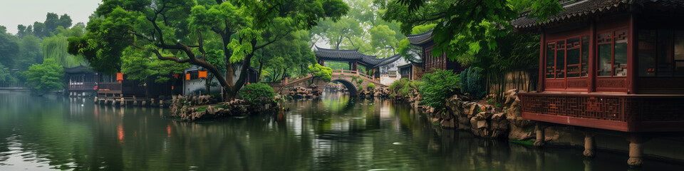 Fototapeta premium Suzhou garden landscape, China,created with Generative AI tecnology.