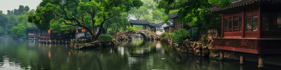 Foto auf Acrylglas Suzhou garden landscape, China,created with Generative AI tecnology. © henvryfo