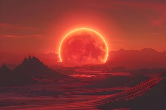 Majestic Solar Eclipse Over Captivating Desert Landscape at Twilight - Cinematic 3D