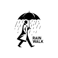 Man in raincoat walking in the rain holding umbrella vector illustration