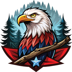 Bald eagle with forest in the background. Vector illustration.