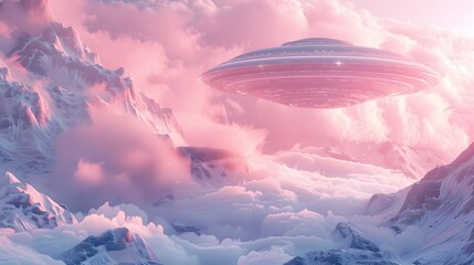 Pastel Dreamscape of a UFO Researcher's Quest for Cosmic Truths - Ethereal,Romantic Pastel 3D Rendering - obrazy, fototapety, plakaty