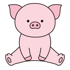 お座りしているブタのベクターイラスト。アイコン、動物、豚