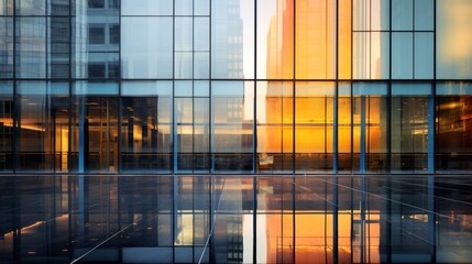 Abstract reflections in glass office buildings  AI generated illustration - obrazy, fototapety, plakaty