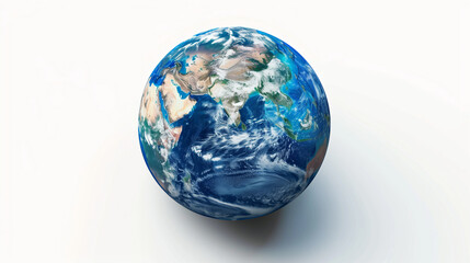 Fototapeta premium A detailed view of Earth against a stark white backdrop, showcasing its vibrant colors and swirling patterns