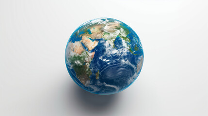 Blue and green Earth peacefully resting on a white surface, symbolizing the beauty of our planets harmony and balance