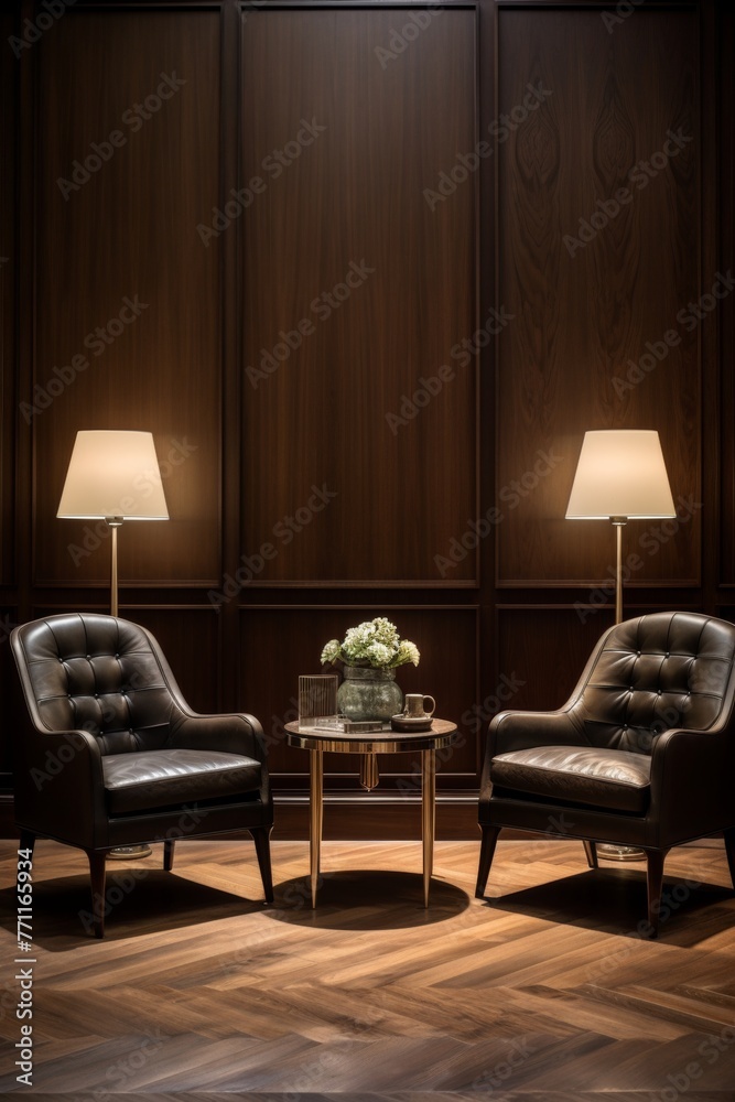 Wall mural An elegant interior setting designed for interviews featuring two sophisticated chairs  AI generated illustration - Wall murals