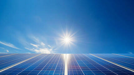 The sun shines brightly over a solar panel, capturing energy for sustainable power generation - obrazy, fototapety, plakaty