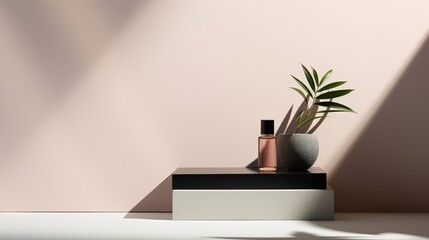 Artistic minimalistic podium setup with shadow for beauty product showcase  AI generated illustration