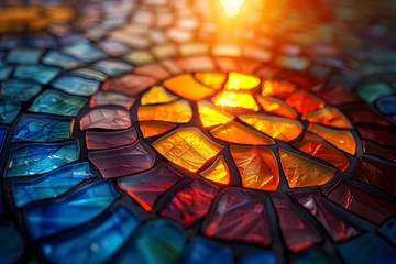 Crédence de cuisine en verre imprimé Coloré Radiant Stained Glass Tapestry of Renewable Energy and Rustic Charm