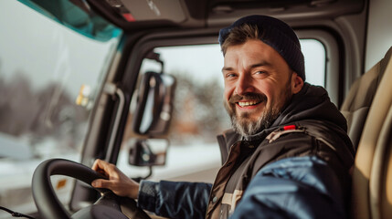 A determined man drives his truck through a thick blanket of snow, navigating the icy landscape with skill and caution