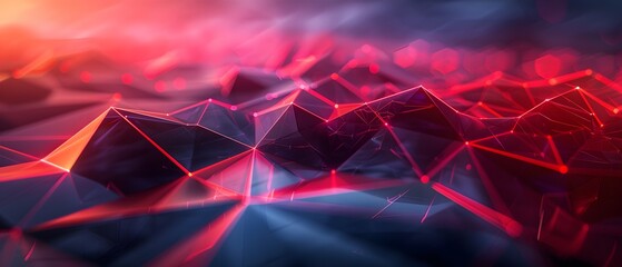 A vivid abstract background with interconnected geometric shapes and glowing red nodes, symbolizing network connectivity and data.