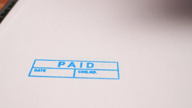 6 Blue paid stamp inscription on white paper